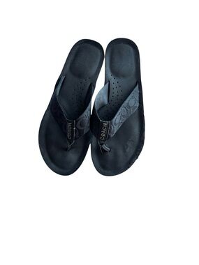 Coach Black Logo Strap Thong Sandals